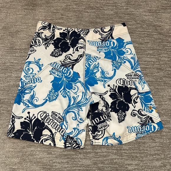 Corona Swim Trunks Mens 32 White Blue Floral Tropical Colorful Beach Resort - Picture 5 of 13